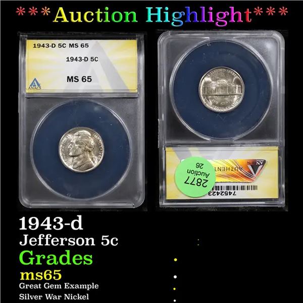 ANACS 1943-d Jefferson Nickel 5c Graded ms65 By ANACS