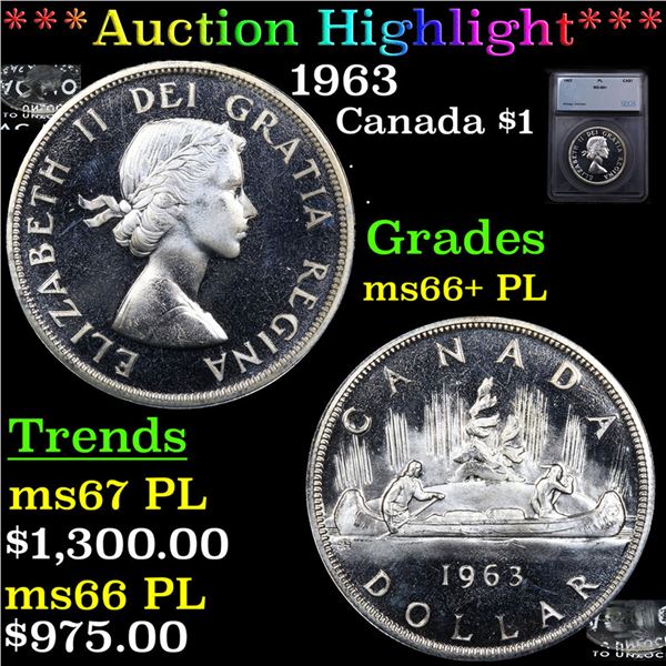 1963 Canada Dollar $1 Graded ms66+ PL BY SEGS