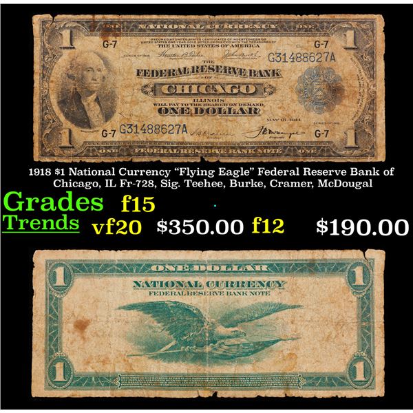 1918 $1 National Currency "Flying Eagle" Federal Reserve Bank of Chicago, IL Fr-728, Sig. Teehee, Bu