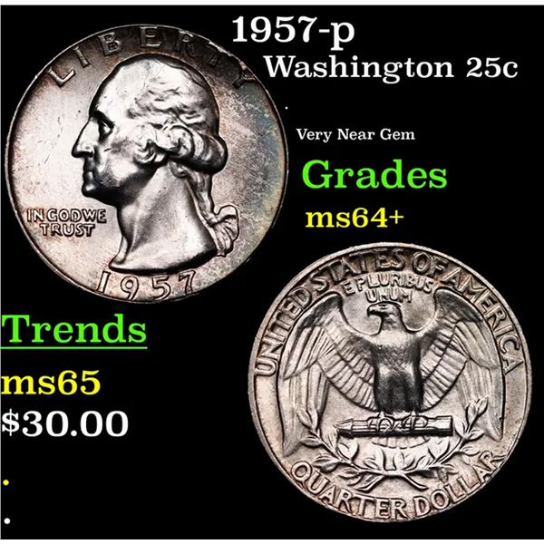 1957-p Washington Quarter 25c Grades Choice+ Unc