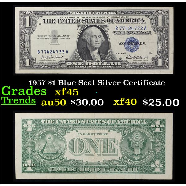 1957 $1 Blue Seal Silver Certificate  Grades xf+