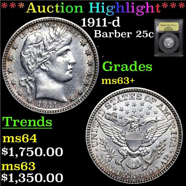 ***Auction Highlight*** 1911-d Barber Quarter 25c Graded Select+ Unc By USCG (fc)