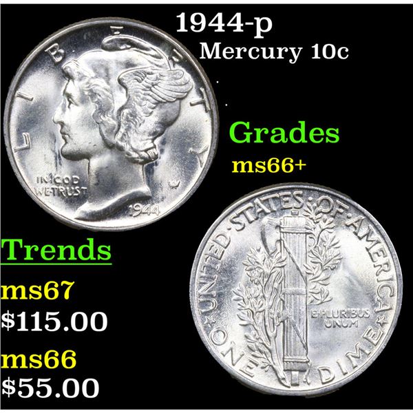 1944-p Mercury Dime 10c Grades GEM++ Unc