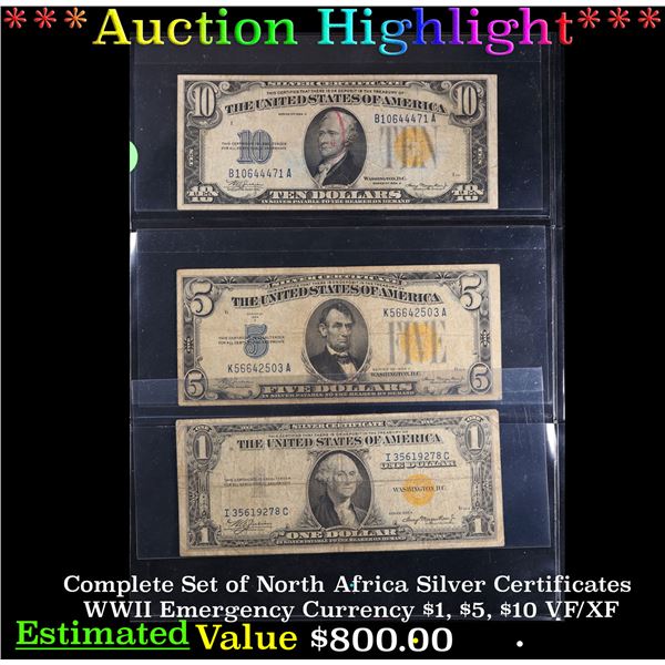 ***Auction Highlight*** Complete Set of North Africa Silver Certificates WWII Emergency Currency $1,