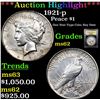 Image 1 : ***Auction Highlight*** 1921-p Peace Dollar $1 Graded Select Unc By USCG (fc)