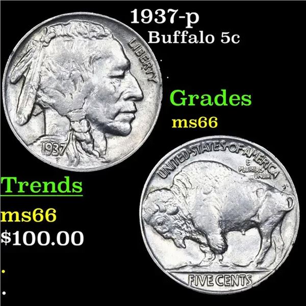 1937-p Buffalo Nickel 5c Grades GEM+ Unc