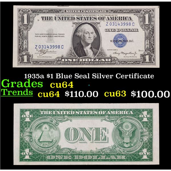 1935a $1 Blue Seal Silver Certificate Grades Choice CU