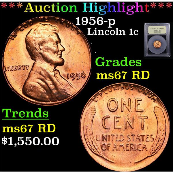 ***Auction Highlight*** 1956-p Lincoln Cent 1c Graded GEM++ RD BY USCG (fc)
