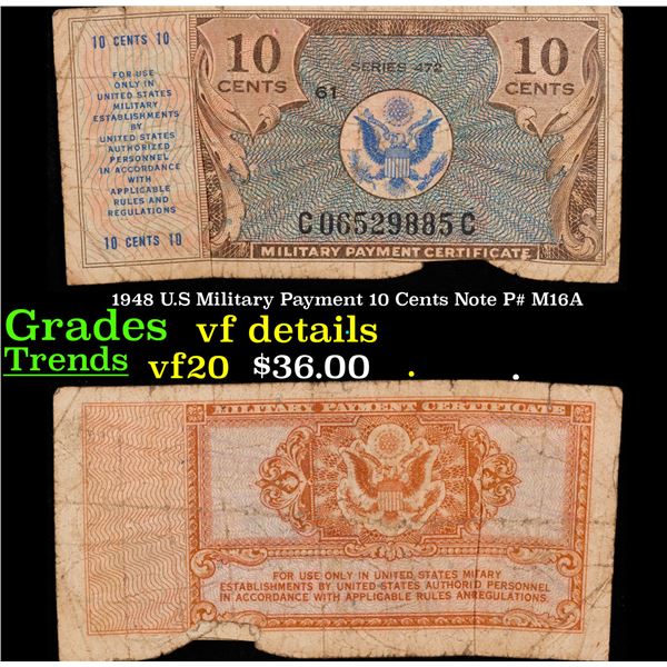 1948 U.S Military Payment 10 Cents Note P# M16A Grades vf details