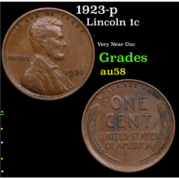 1923-p Lincoln Cent 1c Grades Choice AU/BU Slider