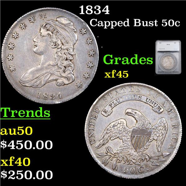 1834 Capped Bust Half Dollar 50c Graded xf45 BY SEGS