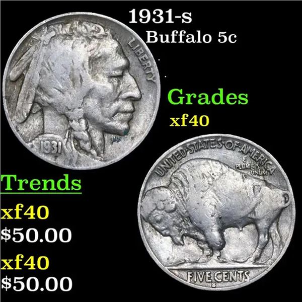 1931-s Buffalo Nickel 5c Grades xf