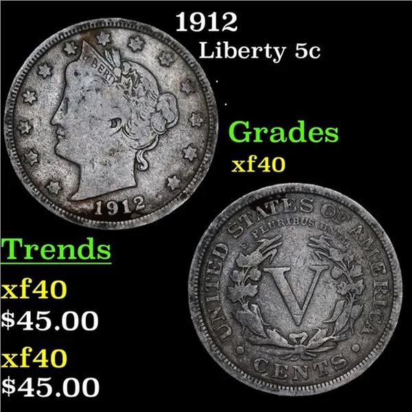 1912 Liberty Nickel 5c Grades xf