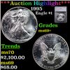 ***Auction Highlight*** 1995 Silver Eagle Dollar $1 Graded ms69+ BY SEGS (fc)