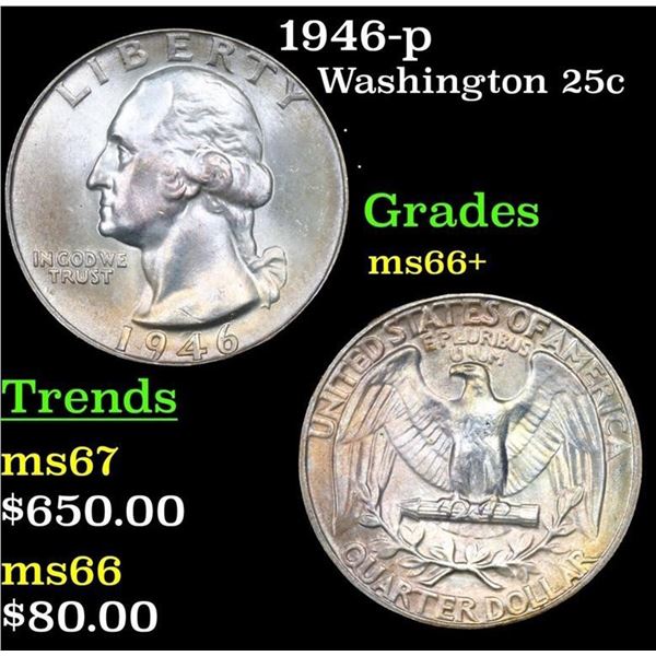 1946-p Washington Quarter 25c Grades GEM++ Unc