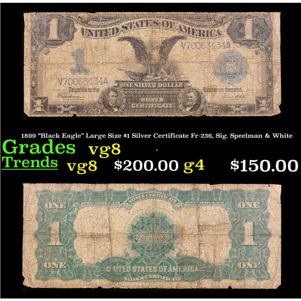 1899 "Black Eagle" Large Size $1 Silver Certificate Fr-236, Sig. Speelman & White Grades vg, very go