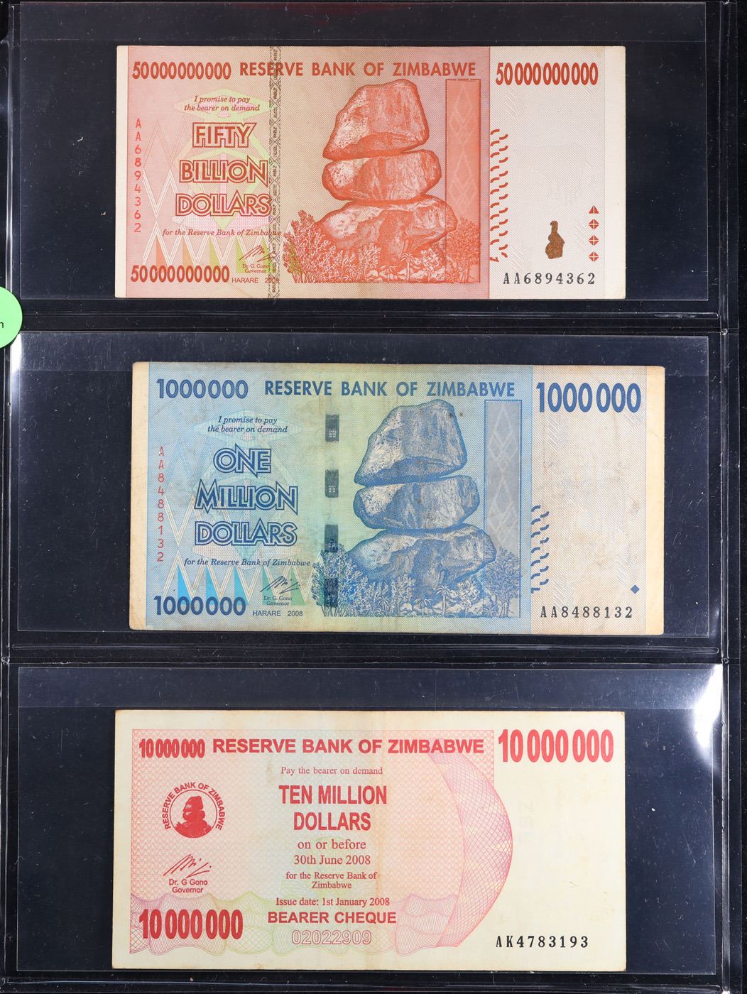 Zimababwe Note Page of 3 2008 Zimababwe Hyperinflation Notes 1 Million, 10 Million, 50 ...