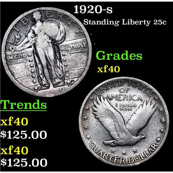 1920-s Standing Liberty Quarter 25c Grades xf