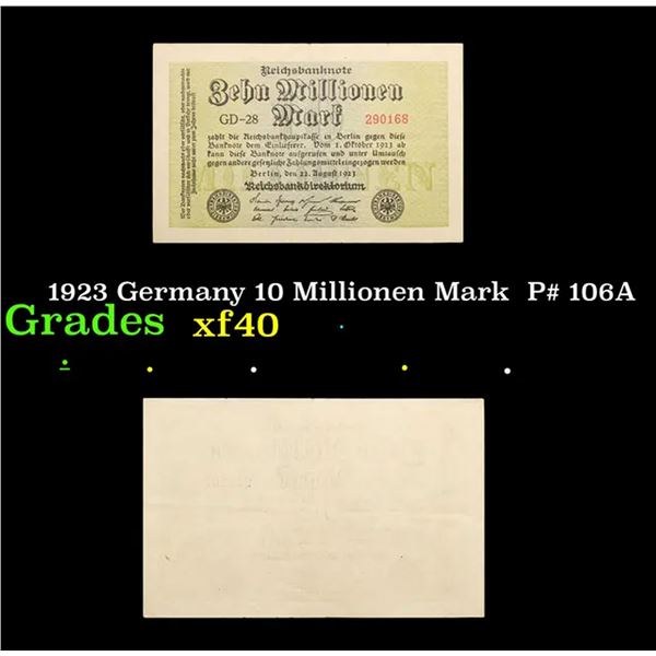 1923 Germany 10 Millionen Mark  P# 106A Grades xf