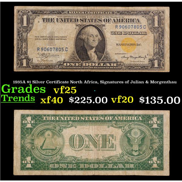 1935A $1 Silver Certificate North Africa, Signatures of Julian & Morgenthau Grades vf+