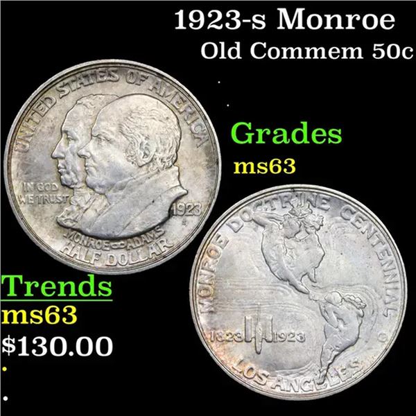 1923-s Monroe Old Commem Half Dollar 50c Grades Select Unc