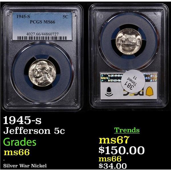 5c 1945-s Jefferson Nickel 5c Grades GEM+ Unc Graded