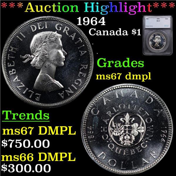 ***Auction Highlight*** 1964 Canada Dollar $1 Graded ms67 dmpl By SEGS (fc)
