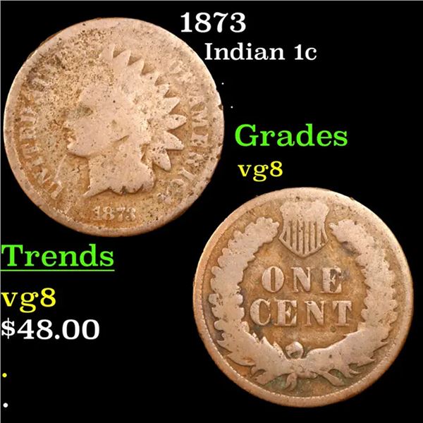 1873 Indian Cent 1c Grades vg, very good
