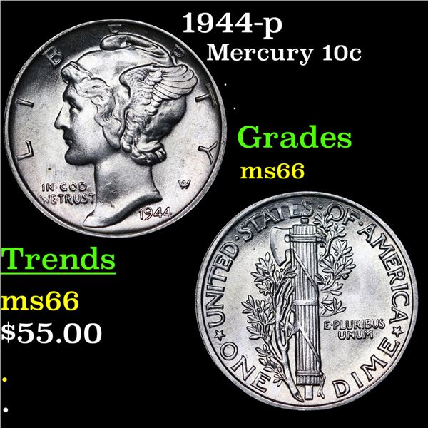 1944-p Mercury Dime 10c Grades GEM+ Unc