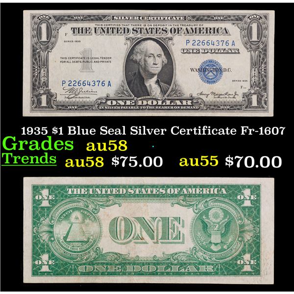 1935 $1 Blue Seal Silver Certificate Fr-1607 Grades Choice AU/BU Slider