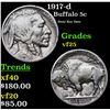 1917-d Buffalo Nickel 5c Grades vf+
