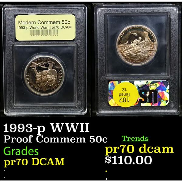 Proof 1993-p WWII Modern Commem Half Dollar 50c Graded GEM++ Proof Deep Cameo BY USCG