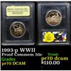 Image 1 : Proof 1993-p WWII Modern Commem Half Dollar 50c Graded GEM++ Proof Deep Cameo BY USCG