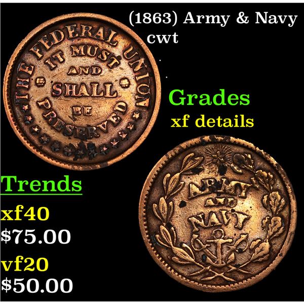 (1863) Army & Navy Civil War Token 1c Grades xf details