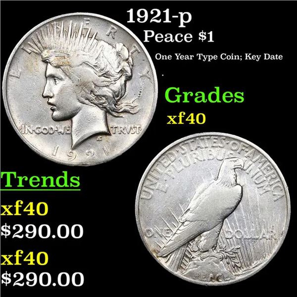 1921-p Peace Dollar $1 Grades xf