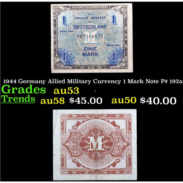 1944 Germany Allied Military Currency 1 Mark Note P# 192a Grades Select AU