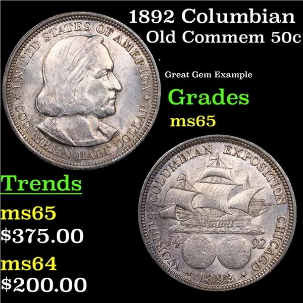 1892 Columbian Old Commem Half Dollar 50c Grades GEM Unc