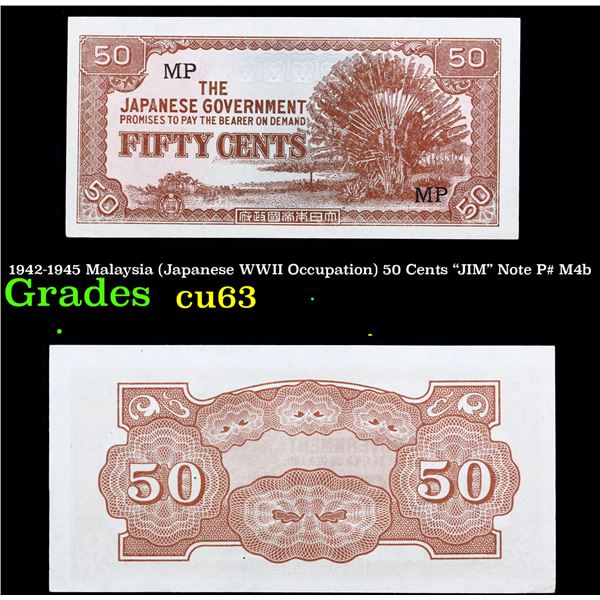 1942-1945 Malaysia (Japanese WWII Occupation) 50 Cents "JIM" Note P# M4b Grades Select CU