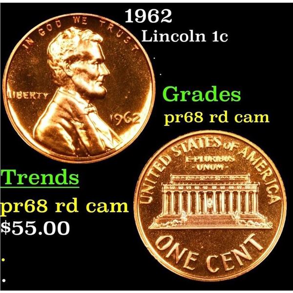 Proof 1962 Lincoln Cent 1c Grades Gem++ Proof Red Cameo