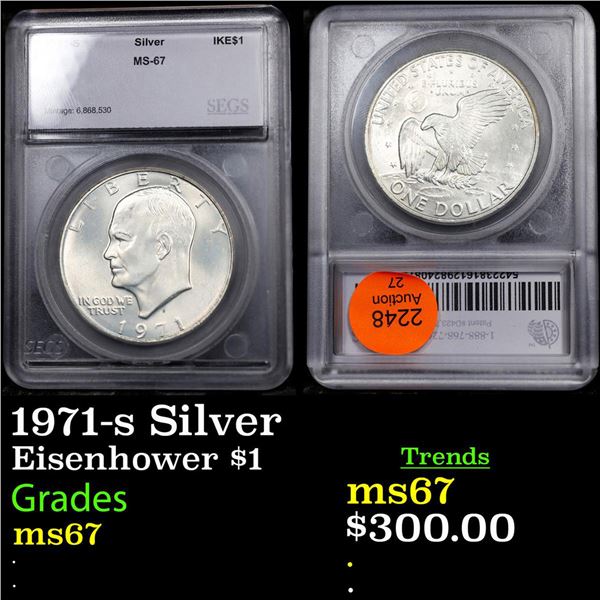 1971-s Silver Eisenhower Dollar $1 Graded ms67 BY SEGS