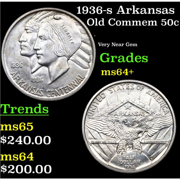 1936-s Arkansas Old Commem Half Dollar 50c Grades Choice+ Unc