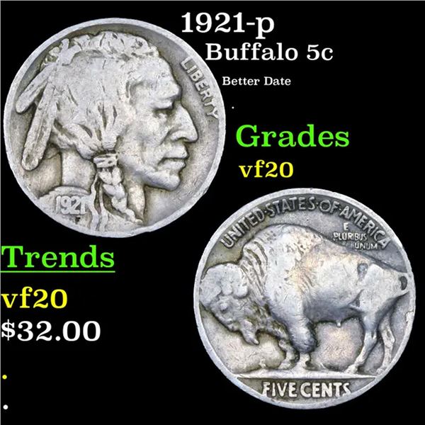 1921-p Buffalo Nickel 5c Grades vf, very fine