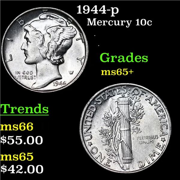 1944-p Mercury Dime 10c Grades GEM+ Unc