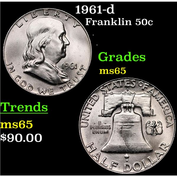 1961-d Franklin Half Dollar 50c Grades GEM Unc