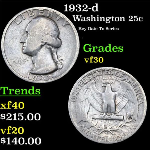 1932-d Washington Quarter 25c Grades vf++
