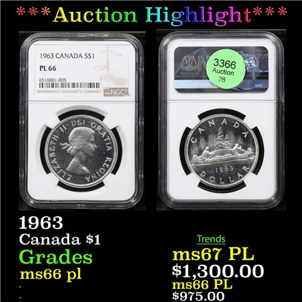NGC 1963 Canada Dollar $1 Graded ms66 pl By NGC
