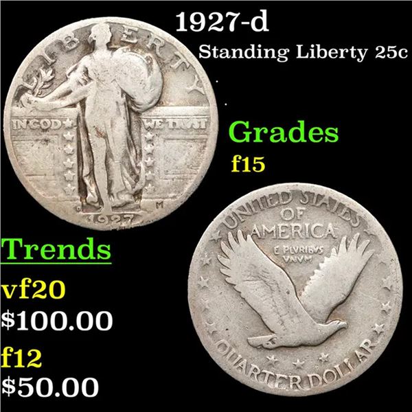 1927-d Standing Liberty Quarter 25c Grades f+