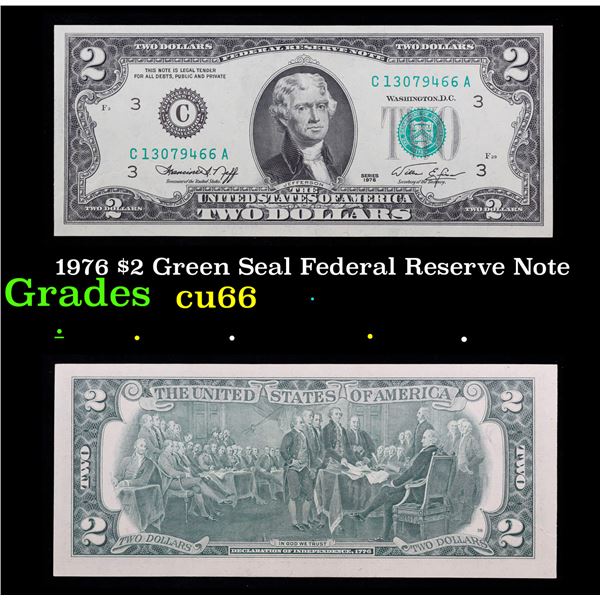 1976 $2 Green Seal Federal Reserve Note Grades Gem+ CU