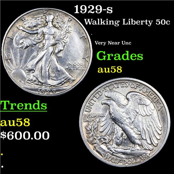 1929-s Walking Liberty Half Dollar 50c Graded au58 By SEGS