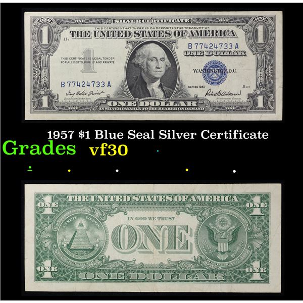 1957 $1 Blue Seal Silver Certificate  Grades vf++